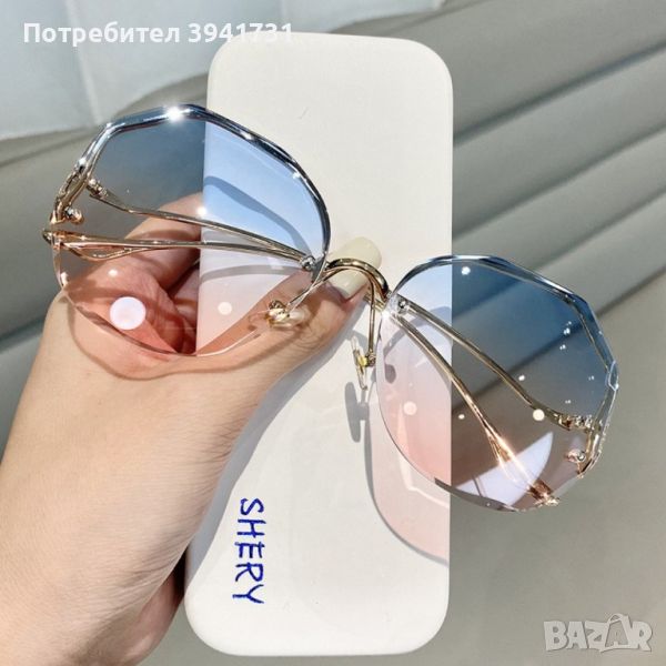 Дамски полигонални слънчеви очила без рамки + калъфче., снимка 1
