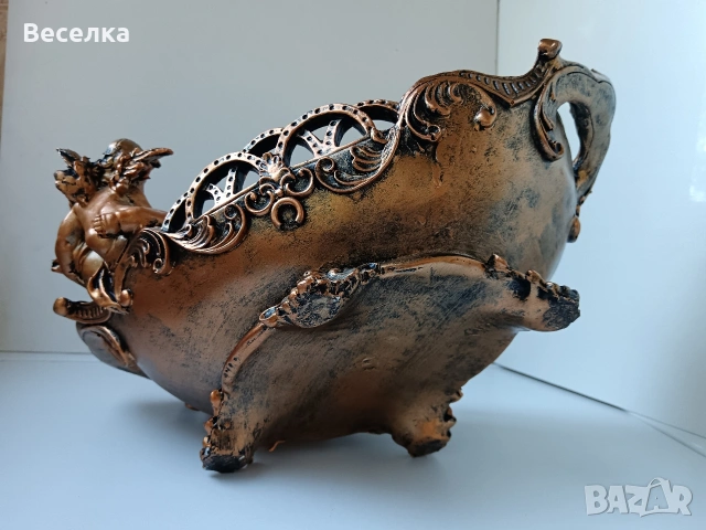 Голяма фруктиера с ангелчета , снимка 7 - Антикварни и старинни предмети - 53762914