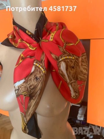 Копринен шал с десен коне, снимка 4 - Шалове - 51880148