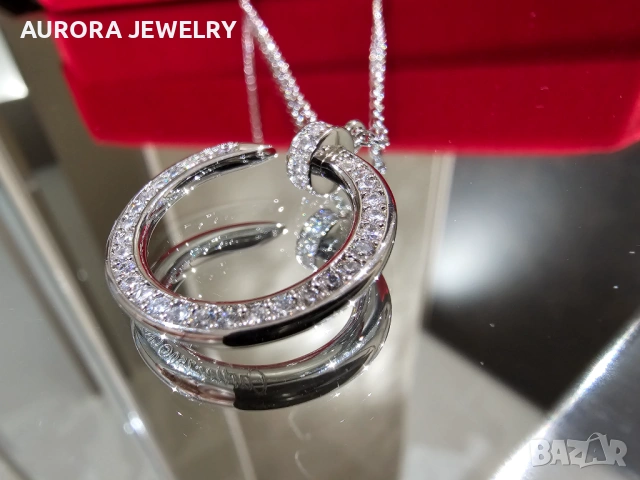 CARTIER Nail Juste un Clou Silver Paved Diamonds Дамско Колие Пирон, снимка 9 - Колиета, медальони, синджири - 53239105