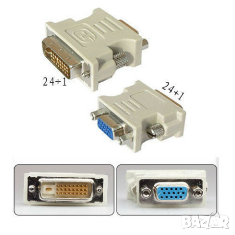 Преходник адаптер от DVI 24+1 мъжки към VGA женски, снимка 3 - Кабели и адаптери - 44949607