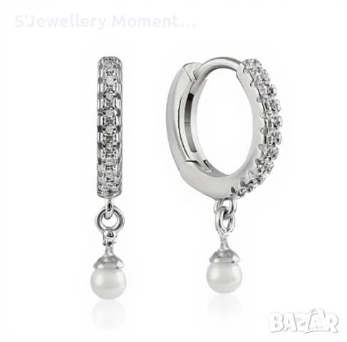 Сребърни обеци 925 халки с перли, снимка 4 - Колиета, медальони, синджири - 35847132