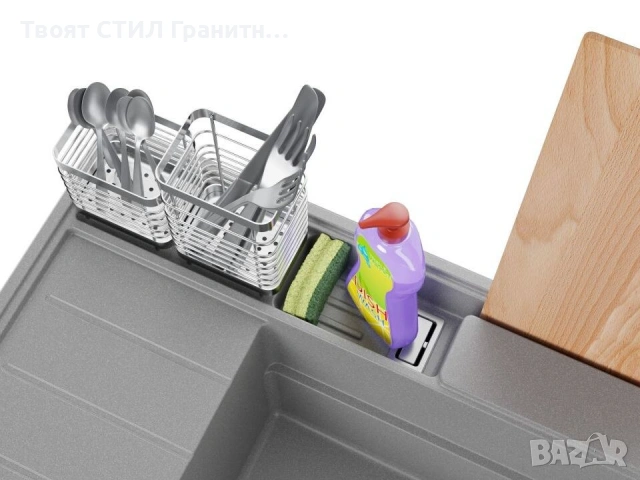 Сив гранитна кухненска мивка Сидни 620-45 Pocket Ergo Multilevel, снимка 3 - Мивки - 53813034