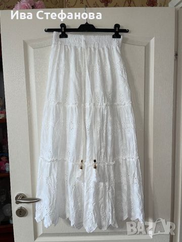 Нова разкошна дълга елегантна бяла ажурена ажур дантела дантелен ажур пола , снимка 2 - Поли - 45325195