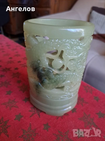 Светилник имитация нефрит с електрическа свещ, снимка 2 - Антикварни и старинни предмети - 53846497