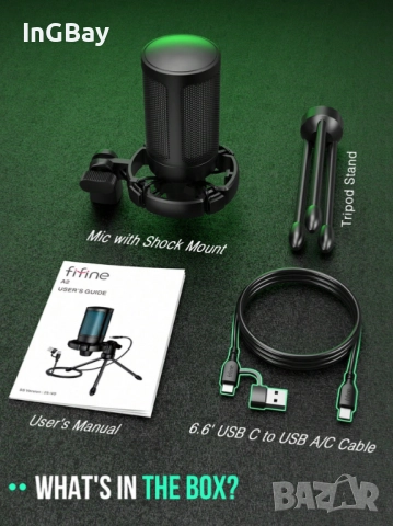 Mикрофон FIFINE A2 с RGB подсветка + стойка, USB Type-C, снимка 2 - Друга електроника - 51840937