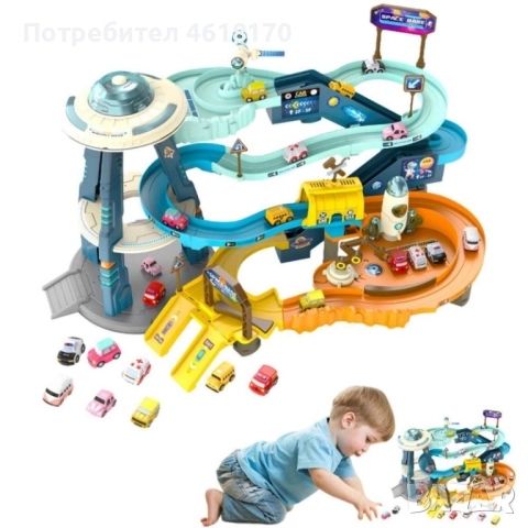 Игра за деца писта с колички на няколко нива - Космическа база, снимка 4 - Коли, камиони, мотори, писти - 52380128