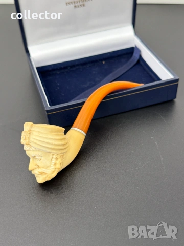 Ръчно резбована лула от морска пяна и кехлибар. №8056