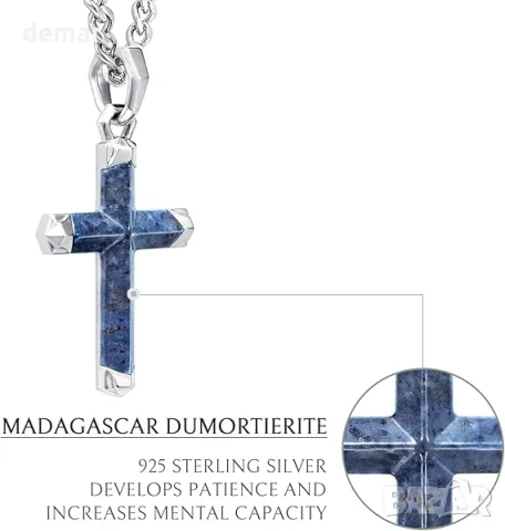 AWNL Кръстова огърлица за мъже със скъпоценен камък Dumortierite, снимка 5 - Колиета, медальони, синджири - 49663999