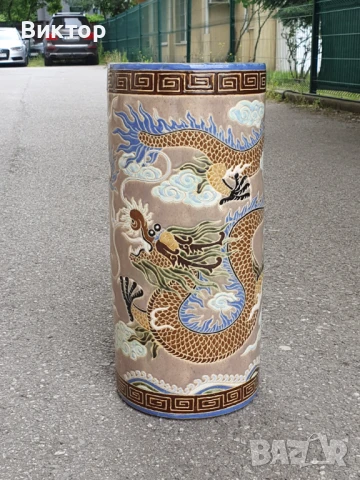 ВАЗА от Сайгон Виетнам РЪЧНО РИСУВАНА с Феникс и Дракон, снимка 3 - Вази - 43036453