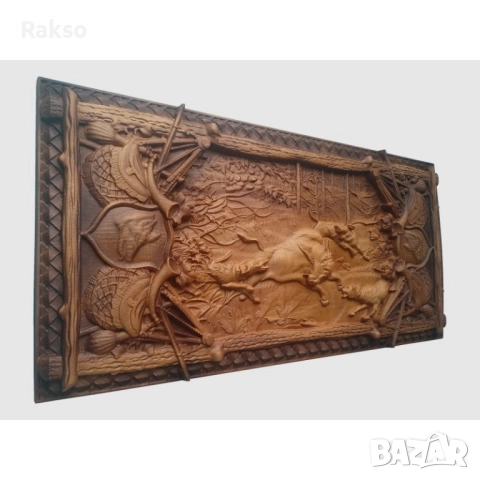 Дърворезба "Лов на глиган" , снимка 3 - Пана - 52726426