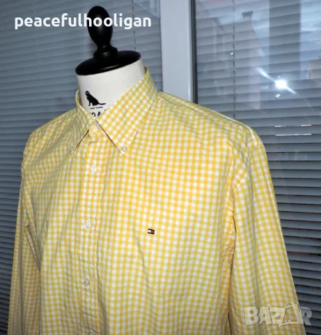 Tommy Hilfiger Mens Yellow/White Checked Shirt - мъжка риза с дълъг ръкав размер XL, снимка 3 - Ризи - 47651381