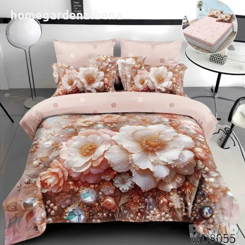 Флорален спален комплект с ластик 100% памук 200x230 / 180x200, снимка 9 - Спално бельо - 54094910