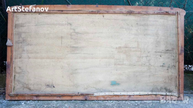 Стара антикварна маслена картина - пейзаж с езеро и замък от Алпите, голям размер 80см / 170см., снимка 7 - Антикварни и старинни предмети - 53444820