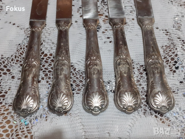 Стари антикварни посребрени прибори ножове 5 бр. маркирани, снимка 2 - Антикварни и старинни предмети - 53712195