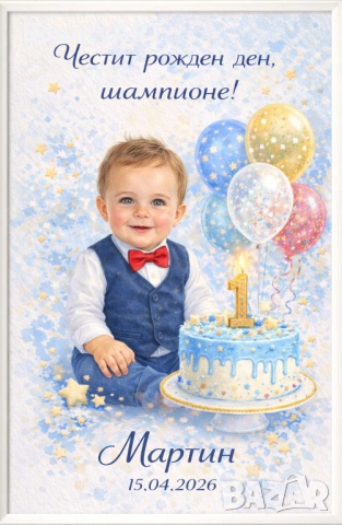 Персонализиран подарък за 1-ви рожден ден:Постер по снимка и боди