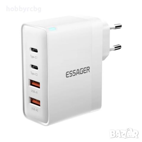 Бързо зарядно устройство GaN 100W 2x USB-А, 2x USB-C, черен или бял цвят, снимка 2 - Оригинални зарядни - 46395248