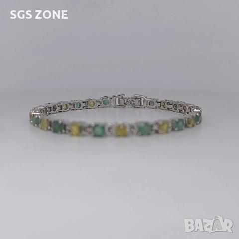 Сребърна гривна с изумруди и жълти сапфири, снимка 9 - Гривни - 52560797