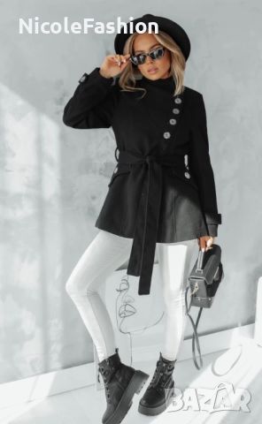 Елегантно палто с копчета в черно  , снимка 3 - Палта, манта - 45414750