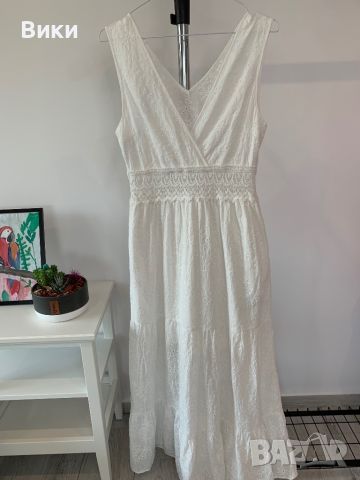 Дълга бяла рокля в размер 38, подходяща за S/M, снимка 8 - Рокли - 46260512