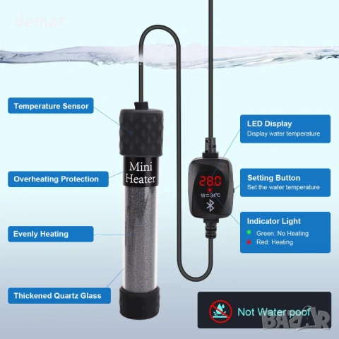 Sgizoku 100W нагревател за аквариум с приложение за смартфон, Bluetooth управление, 35-100 литра, снимка 7 - Оборудване за аквариуми - 53720630