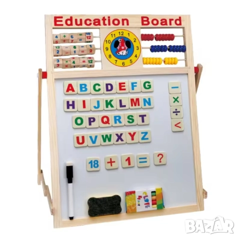 Двулицева Образователна Магнитна Дъска със Сметало и Азбука, Черна Дъска с Тебешири, 43.5x32cm, снимка 3 - Други - 52886914