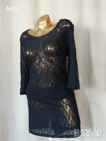 ZJ /L/XL Черна дантелена рокля с тричетвърти ръкав , снимка 3 - Рокли - 45955614