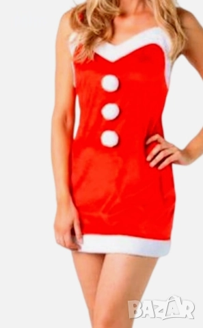 М Червена рокля с бели пухчета за Коледа 