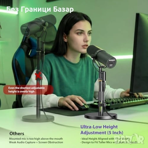 Нова настолна Ултра ниска стойка за микрофон 12.7-19.3 см 3кг метална, снимка 2 - Други - 53928596
