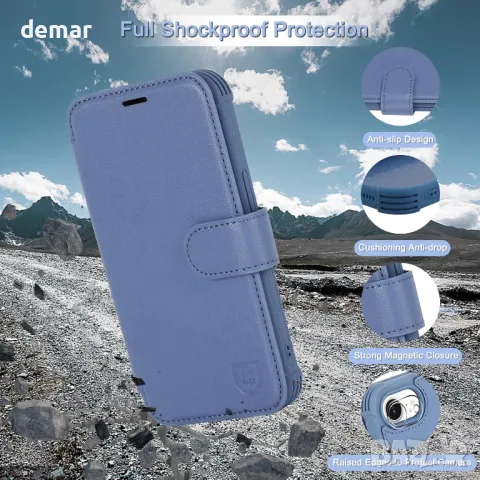 Калъф-портфейл VANAVAGY за iPhone 16E, безжично зареждане Magsafe, син, снимка 4 - Калъфи, кейсове - 50020699