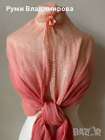 Шал в цвят кайсия от 100 % лен Soya concept, снимка 2 - Шалове - 53994324