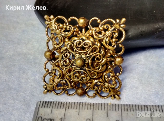 СТАРИННА РАЗКОШНА ПОЗЛАТЕНА МЕДНА БРОШКА ФИНА РЪЧНА МАЙСТОРСКА АЖУРНА ИЗРАБОТКА 20442, снимка 8 - Антикварни и старинни предмети - 51255531