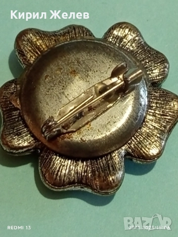 Метална брошка с флорален мотив и черни кристали 18162, снимка 6 - Други - 52562418