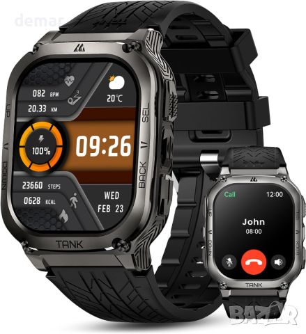 KOSPET Смарт часовник за мъже, 1,96" HD дисплей Фитнес  Водоустойчив, 60 дни дълга батерия, черен