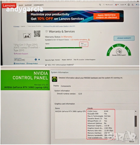 NVidia RTX 3080 16GB/15.6 4K Ultra HD/Intel Core i7-11800H/32GB RAM/1TB SSD/ThinkPad T15g G2, снимка 2 - Лаптопи за работа - 51074450