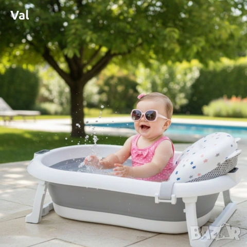 Сгъваема бебешка вана с термометър и възглавница, снимка 5 - За банята - 53225498