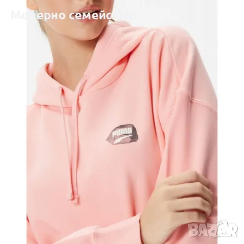 Дамско спортно горнище PUMA Downtown Oversized Graphic Hoodie Pink, снимка 3 - Суичъри - 46884164