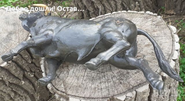 Бик телец фигура статуетка стара голяма черна пластика, рога, животно, Варна, снимка 4 - Статуетки - 45381620