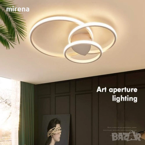 LED лед полилей с дистанционно 3 кръга бяла и кафява 218, 219, снимка 3 - Полилеи - 51536967