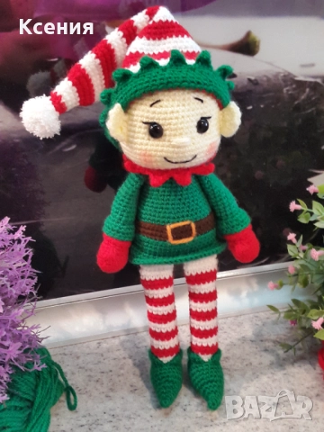 Плетена играчка Елф, Плетени, ръчно изработени, Подарък за Коледа, снимка 7 - Плюшени играчки - 51949600