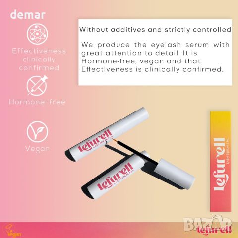 LEFURELL Eyelash Growth Серум за мигли, по-дълги, плътни и по-здрави мигли, без хормони, веган, 3 мл, снимка 2 - Козметика за лице - 45782397