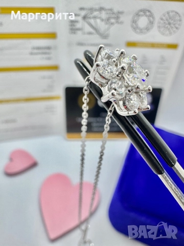 Сребърно колие с мойсанит (Диамант) 1 карат, снимка 11 - Колиета, медальони, синджири - 51536645