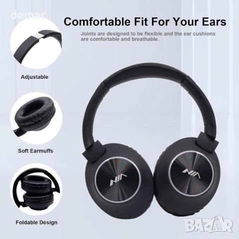 XuanGui NIA Over Ear Bluetooth 5.3 слушалки, сгъваеми, 20H, с вграден микрофон, FM радио, TF слот, снимка 5 - Безжични слушалки - 46460003