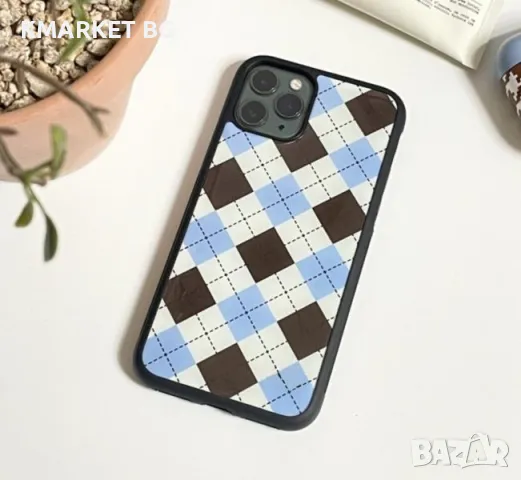 Калъф силикон Checkers / Син - Черен / за iPhone 15 6.1 Баркод : 3127612, снимка 1 - Калъфи, кейсове - 46951577