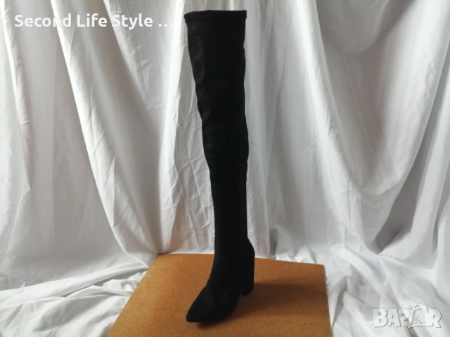 №36 Елегантни дамски ботуши над коляното; с ток; имитация на велур, снимка 8 - Дамски ботуши - 53110293