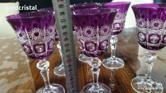 кристални чаши цветен лилав кристал , снимка 4 - Антикварни и старинни предмети - 50147722