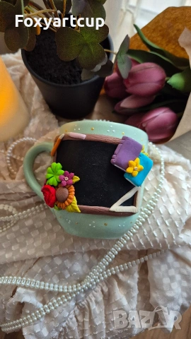 Чаша полимерна глина за учител , снимка 2 - Чаши - 53661861