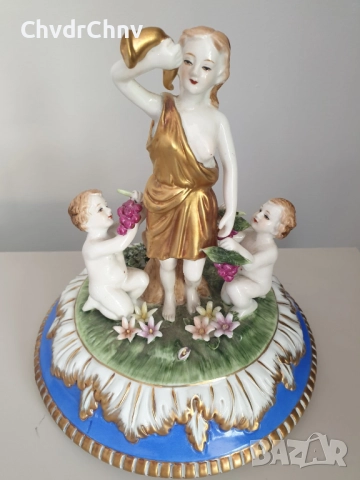 Sandizell Dresden 54см-10кг/Дрезден Бавария немска порцеланова ваза с капак/фигурална урна с ангели, снимка 3 - Антикварни и старинни предмети - 51476489