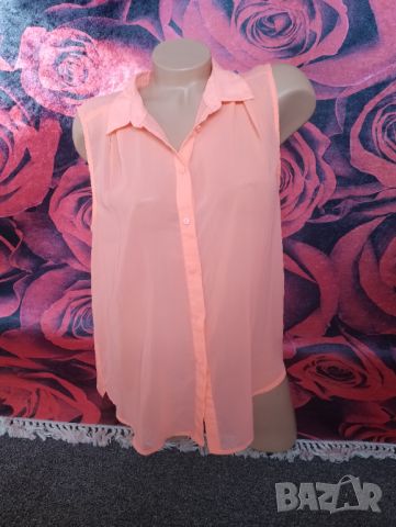 H&M Неоново оранжева риза туника от шифон Л, снимка 3 - Ризи - 46406449