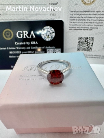 Сребърен пръстен с мойсанит (Диамант) 2 карата, снимка 10 - Пръстени - 52145617